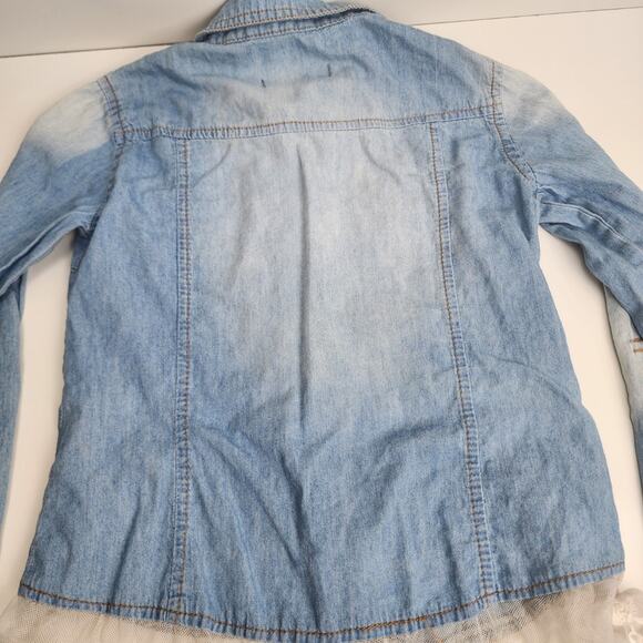 Say What? Denim Lace Chambray Button Up Top Shirt Girl's Size Small 7/8 - Picture 5 of 6